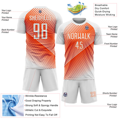 Custom White Orange Line Sublimation Soccer Uniform Jersey