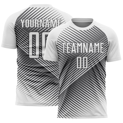 Custom White Steel Gray Line Sublimation Soccer Uniform Jersey