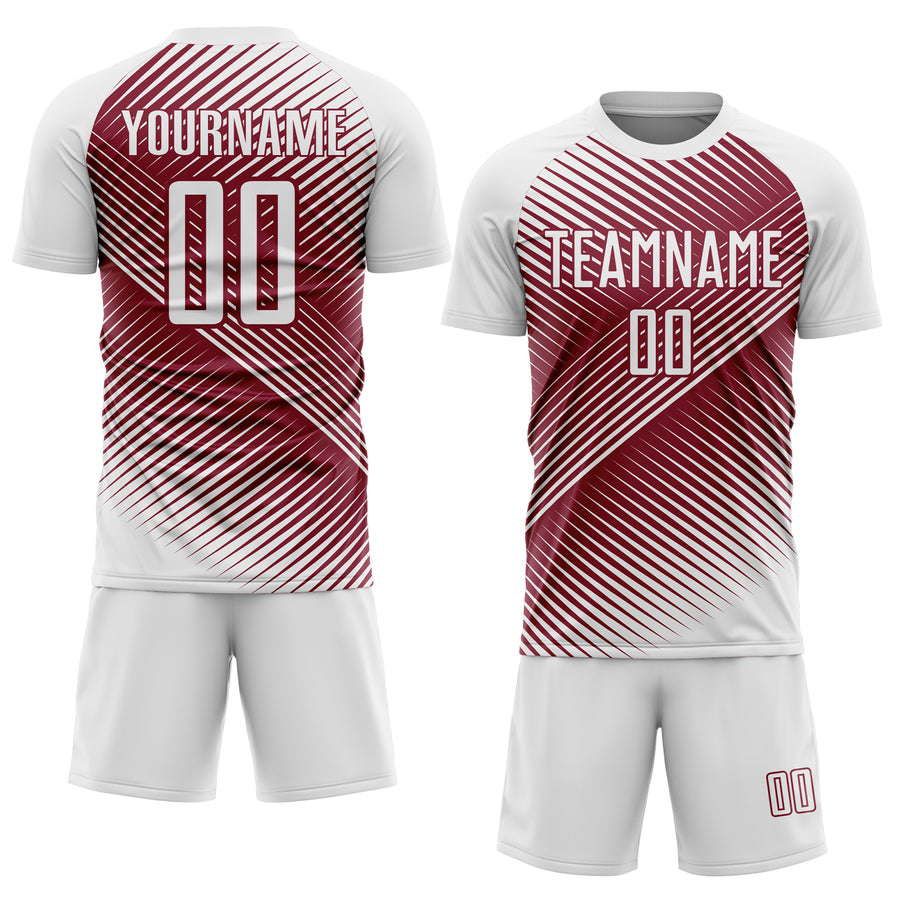 Custom White Crimson Line Sublimation Soccer Uniform Jersey