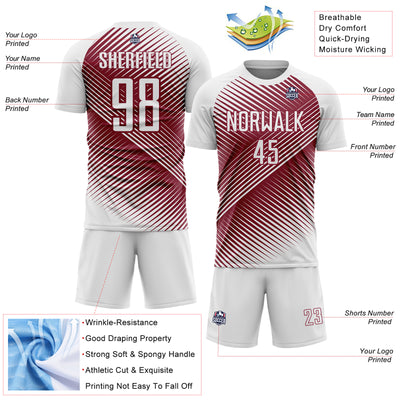 Custom White Crimson Line Sublimation Soccer Uniform Jersey