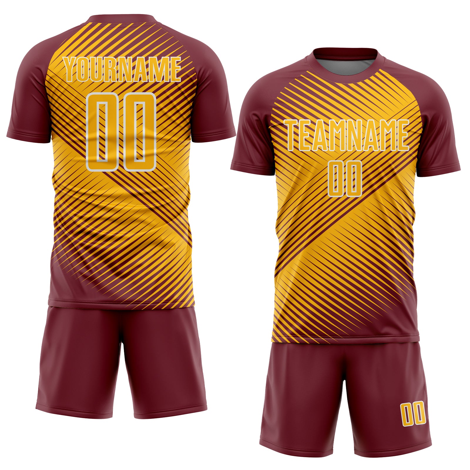 Custom Burgundy Gold-White Line Sublimation Soccer Uniform Jersey