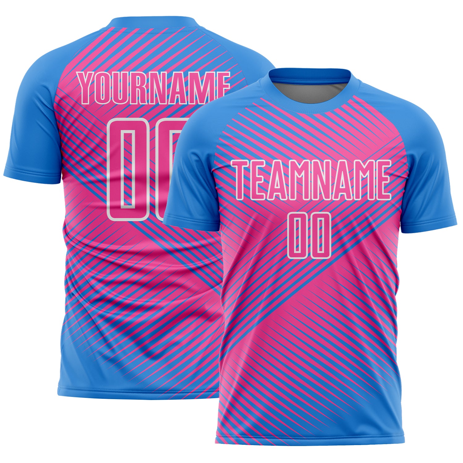 Custom Powder Blue Pink-White Line Sublimation Soccer Uniform Jersey