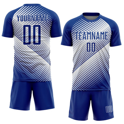 Custom Royal White Line Sublimation Soccer Uniform Jersey