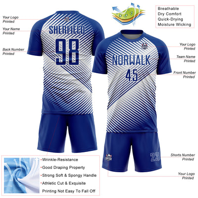 Custom Royal White Line Sublimation Soccer Uniform Jersey