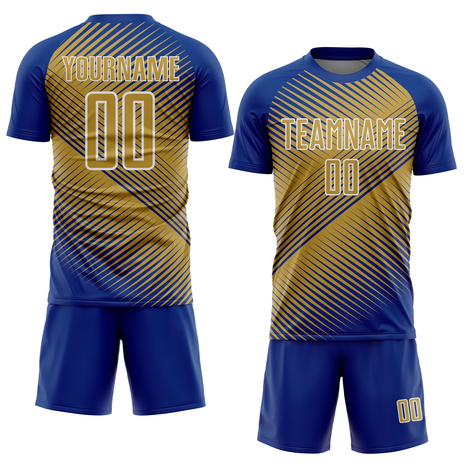 Custom Royal Old Gold-White Line Sublimation Soccer Uniform Jersey