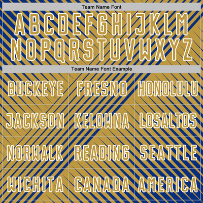 Custom Royal Old Gold-White Line Sublimation Soccer Uniform Jersey