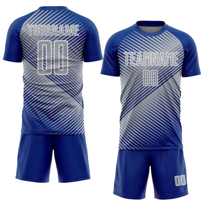 Custom Royal Gray-White Line Sublimation Soccer Uniform Jersey