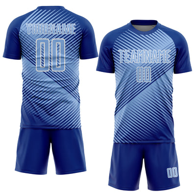 Custom Royal Light Blue-White Line Sublimation Soccer Uniform Jersey