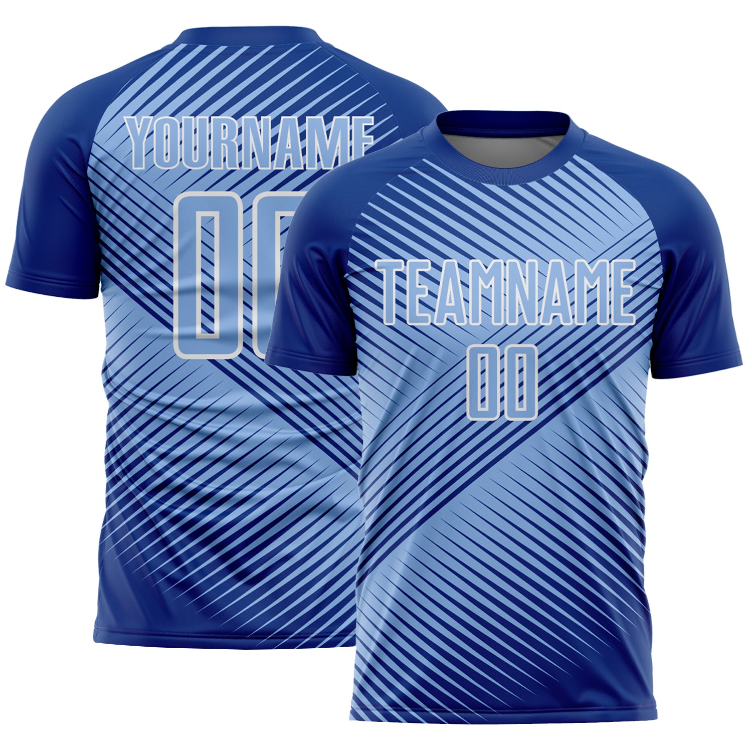 Custom Royal Light Blue-White Line Sublimation Soccer Uniform Jersey
