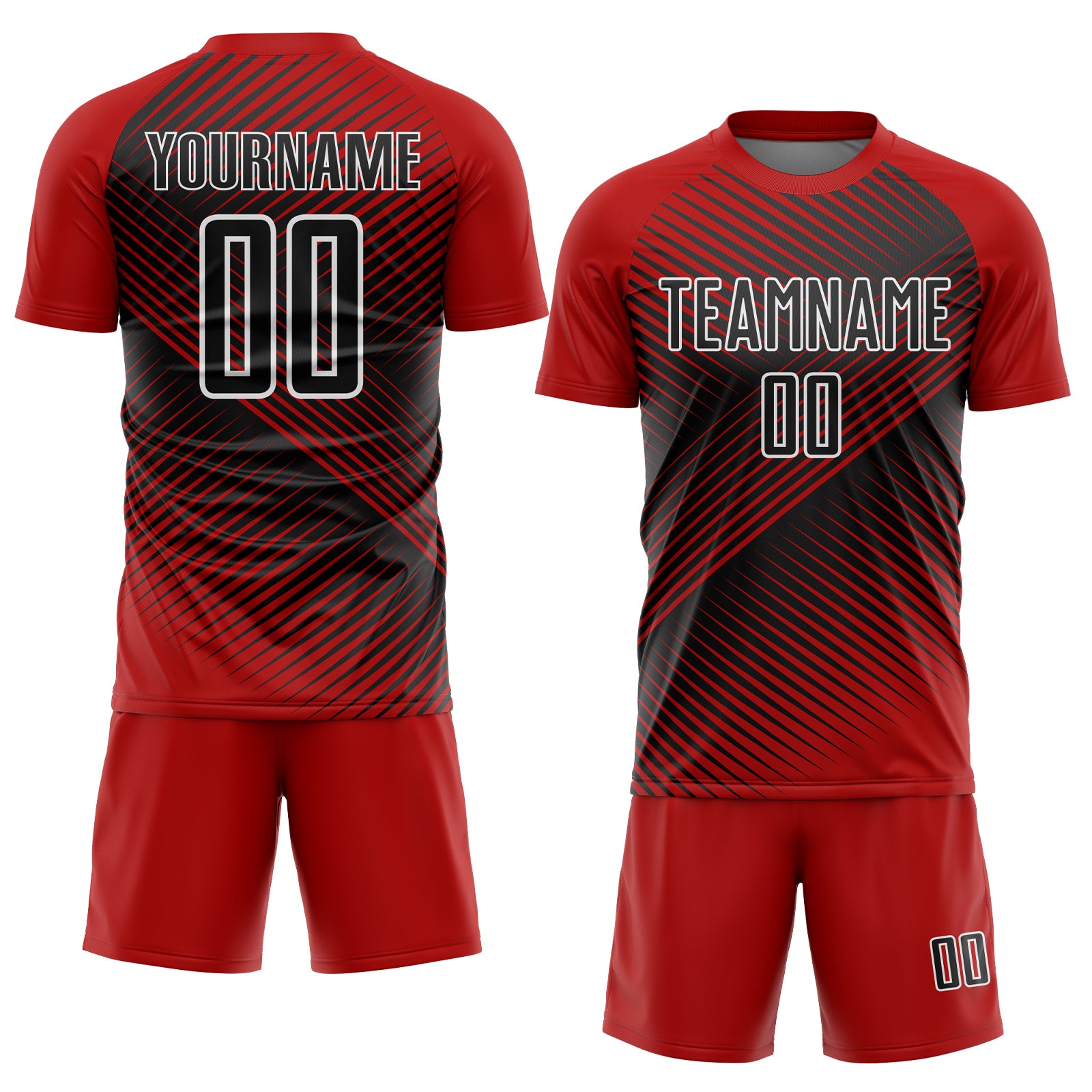 Custom Red Black-White Line Sublimation Soccer Uniform Jersey