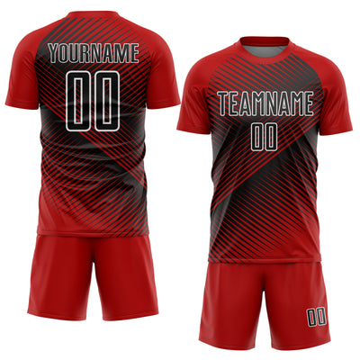 Custom Red Black-White Line Sublimation Soccer Uniform Jersey
