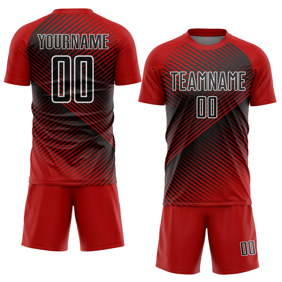 Custom Red Black-White Line Sublimation Soccer Uniform Jersey