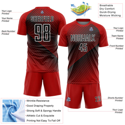 Custom Red Black-White Line Sublimation Soccer Uniform Jersey