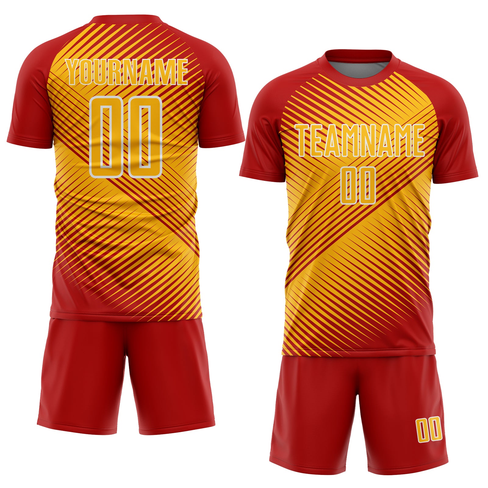 Custom Red Gold-White Line Sublimation Soccer Uniform Jersey