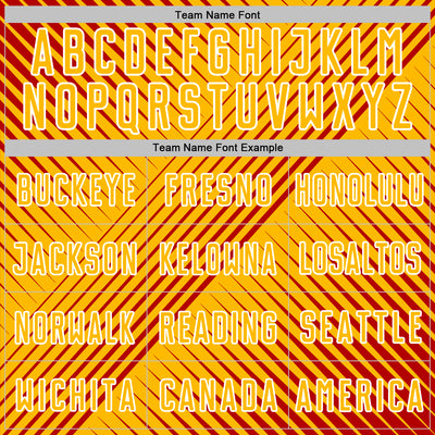 Custom Red Gold-White Line Sublimation Soccer Uniform Jersey