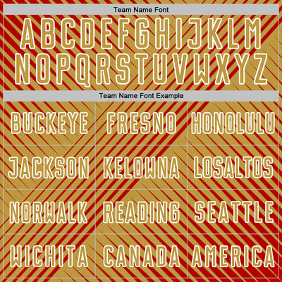 Custom Red Old Gold-White Line Sublimation Soccer Uniform Jersey