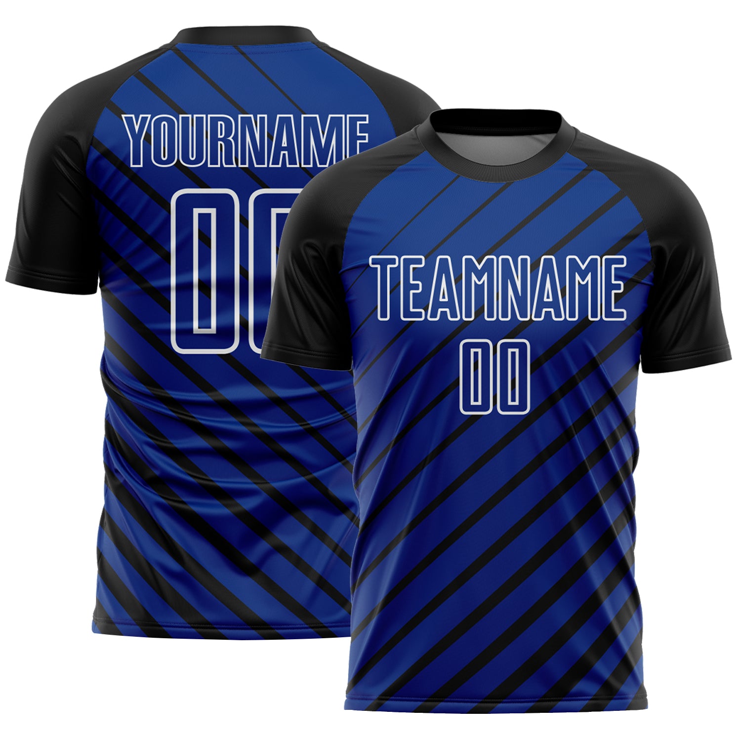 Custom Black Royal-White Lines Sublimation Soccer Uniform Jersey