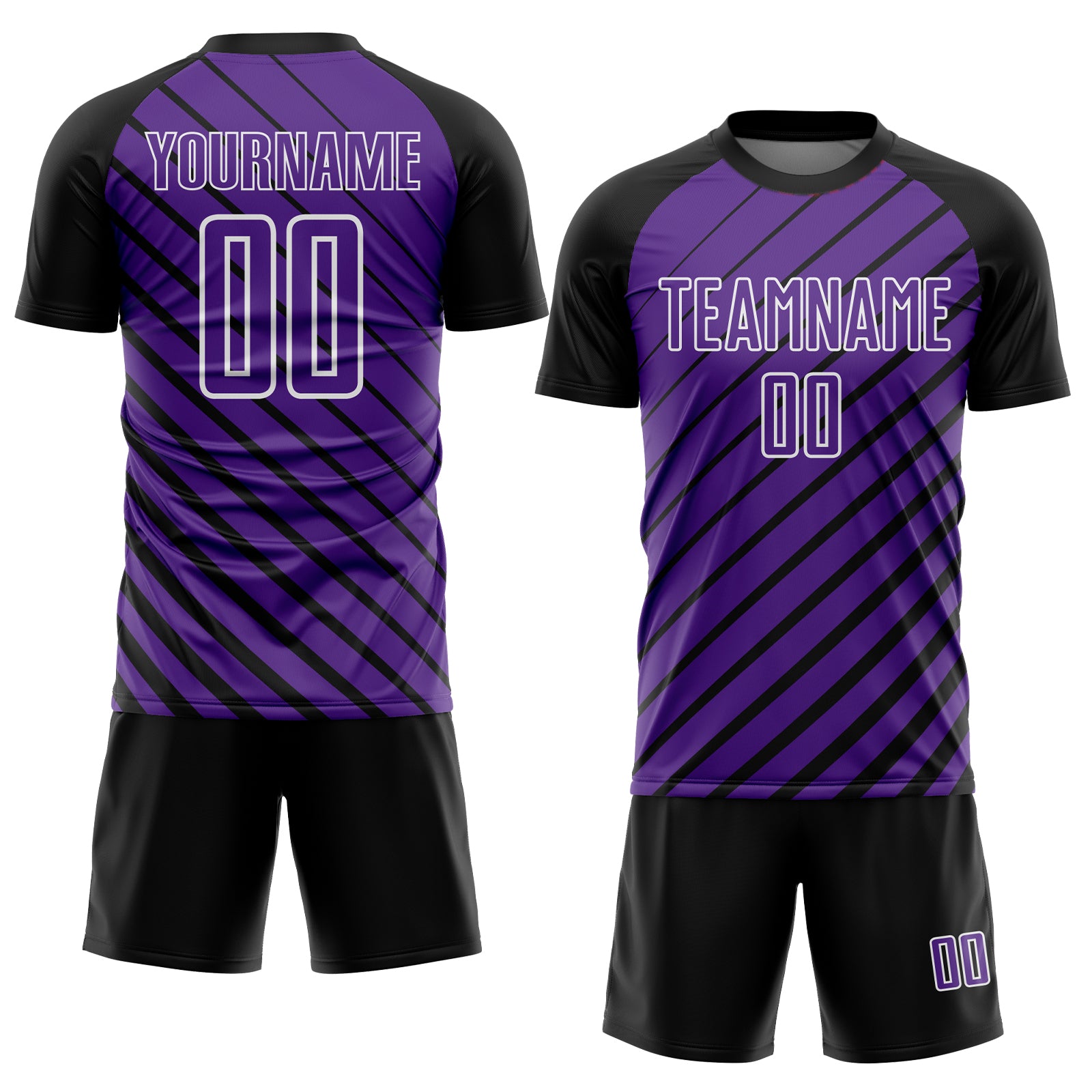 Custom Black Purple-White Lines Sublimation Soccer Uniform Jersey