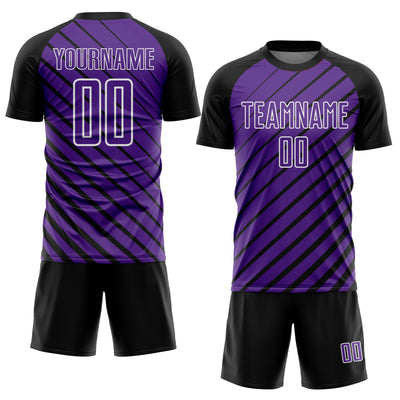 Custom Black Purple-White Lines Sublimation Soccer Uniform Jersey