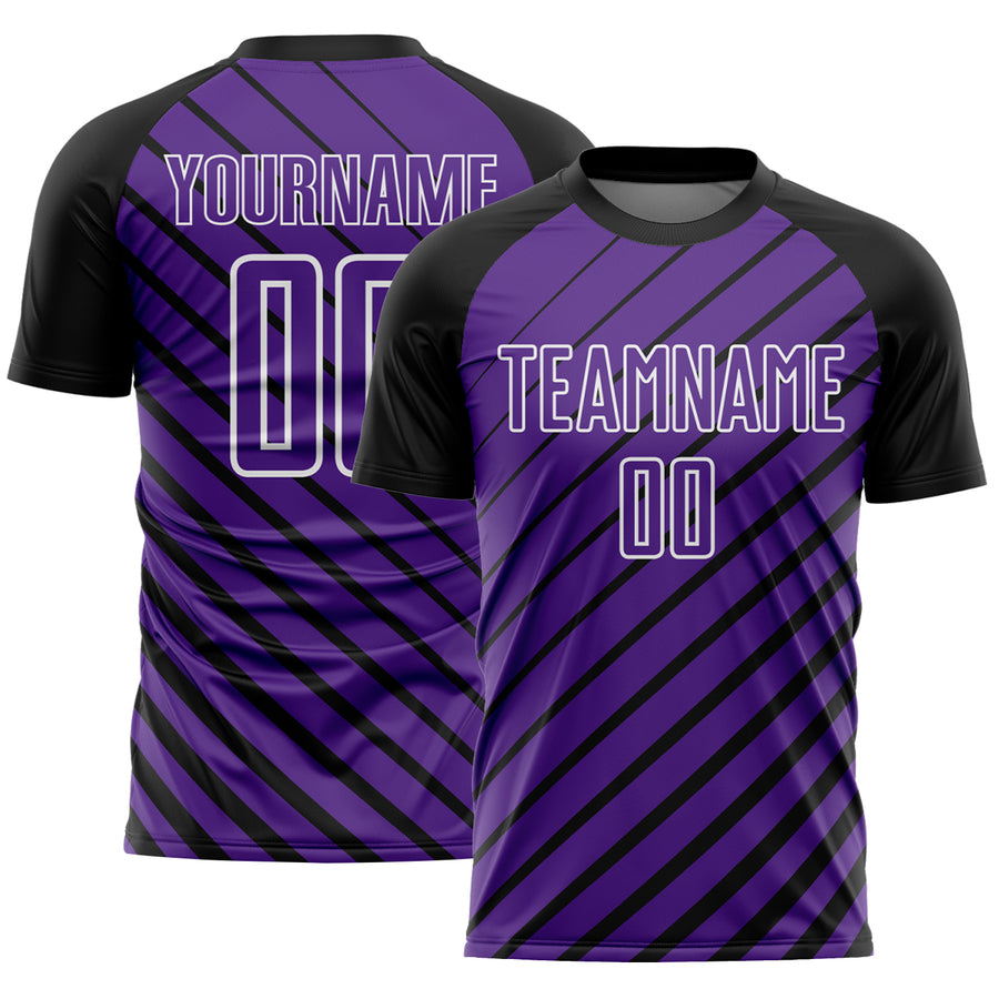 Custom Black Purple-White Lines Sublimation Soccer Uniform Jersey