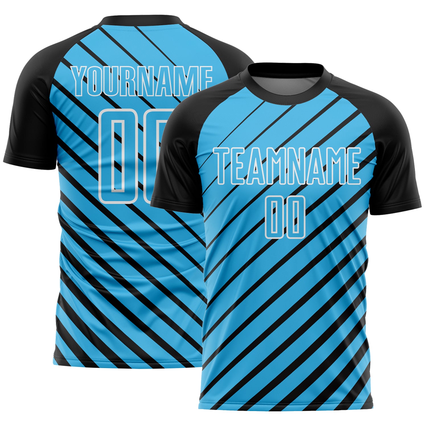 Custom Black Sky Blue-White Lines Sublimation Soccer Uniform Jersey