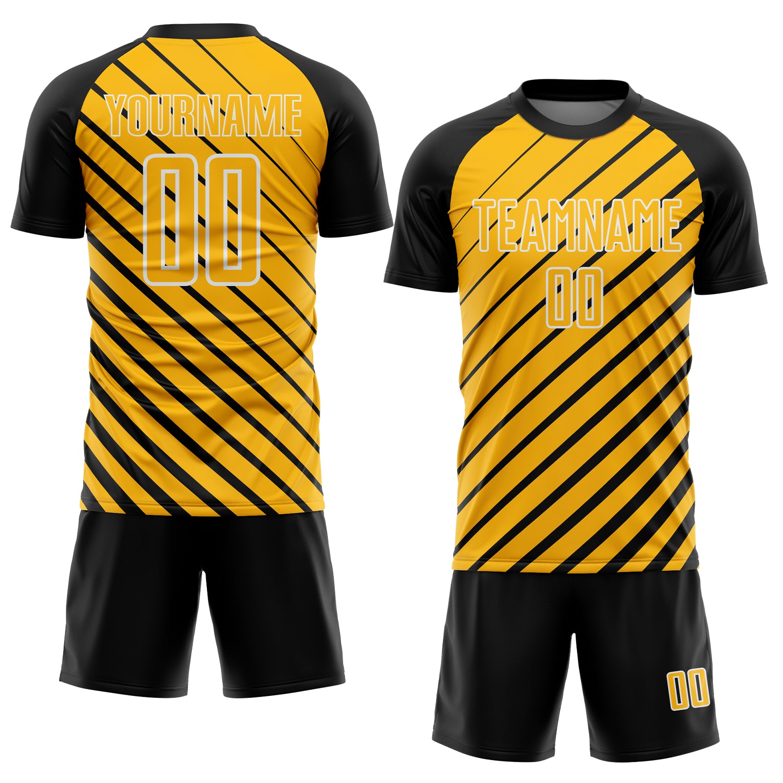 Custom Black Gold-White Lines Sublimation Soccer Uniform Jersey