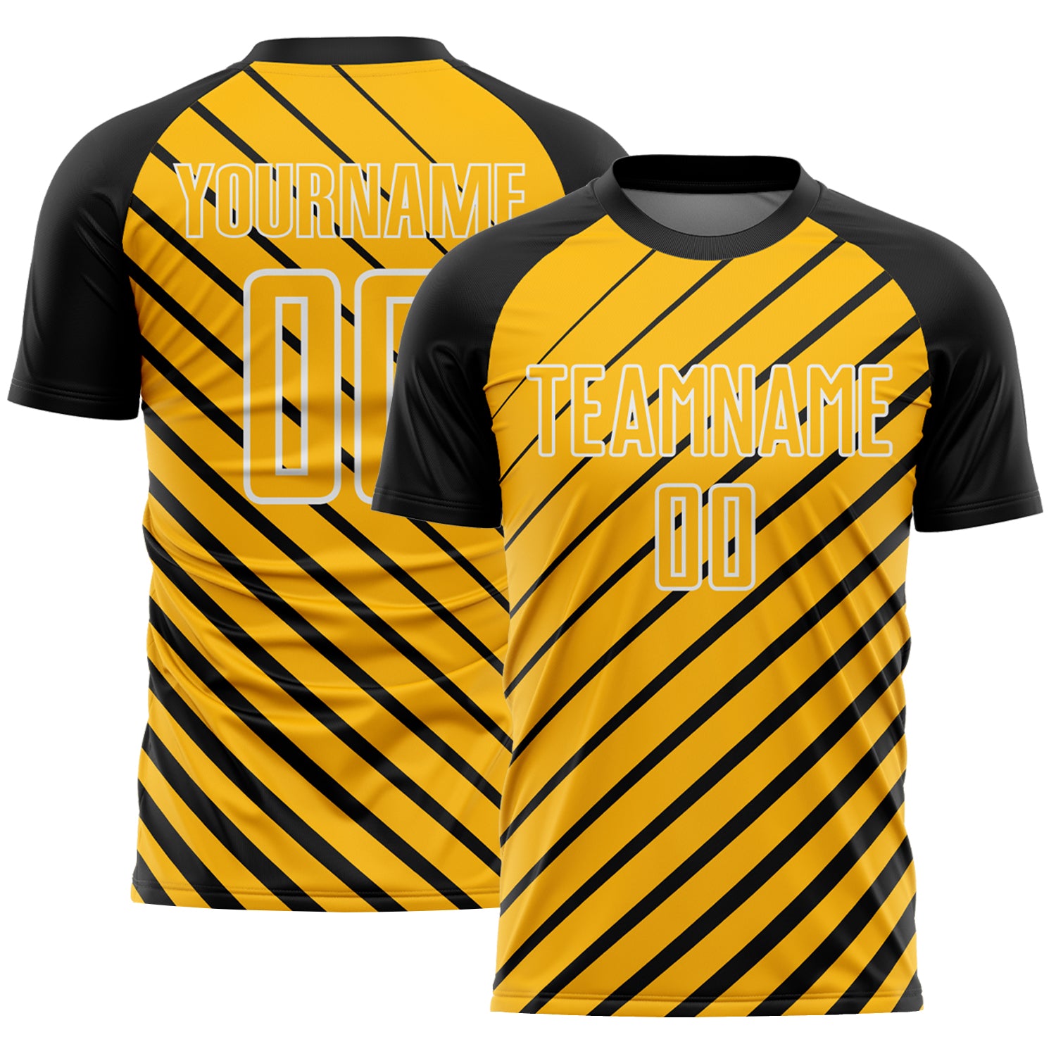 Custom Black Gold-White Lines Sublimation Soccer Uniform Jersey