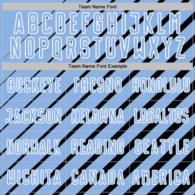 Custom Black Light Blue-White Lines Sublimation Soccer Uniform Jersey