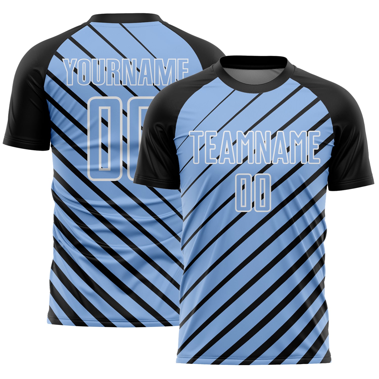 Custom Black Light Blue-White Lines Sublimation Soccer Uniform Jersey