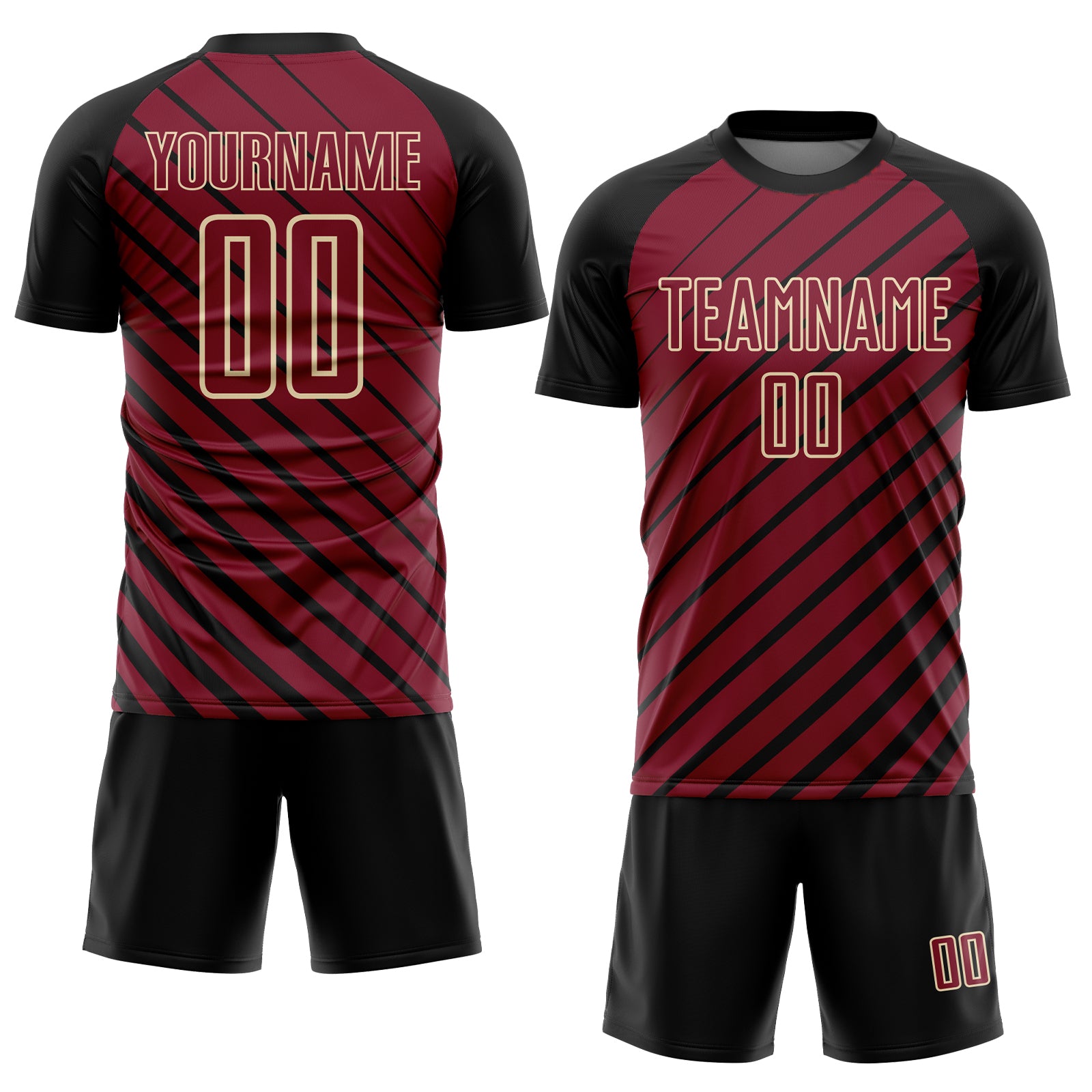 Custom Black Crimson-Cream Lines Sublimation Soccer Uniform Jersey
