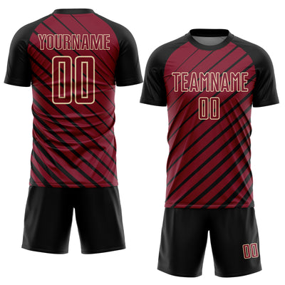 Custom Black Crimson-Cream Lines Sublimation Soccer Uniform Jersey