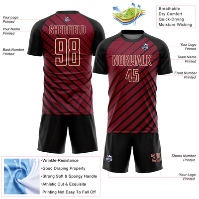 Custom Black Crimson-Cream Lines Sublimation Soccer Uniform Jersey