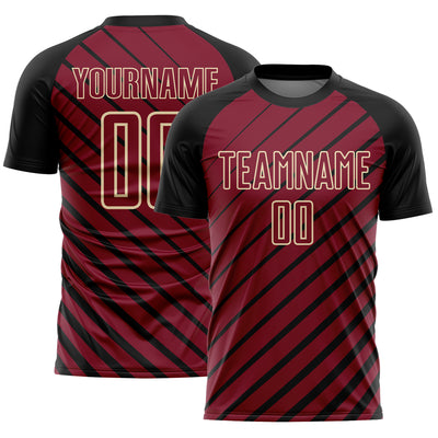 Custom Black Crimson-Cream Lines Sublimation Soccer Uniform Jersey