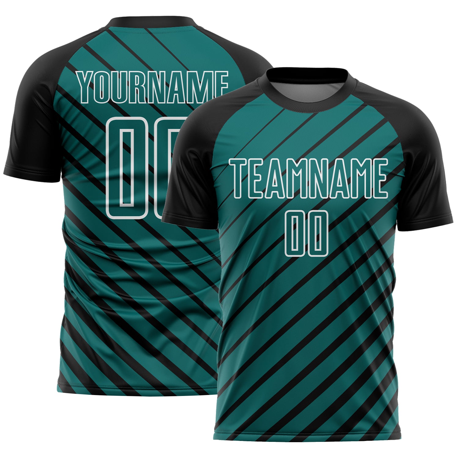 Custom Black Teal-White Lines Sublimation Soccer Uniform Jersey