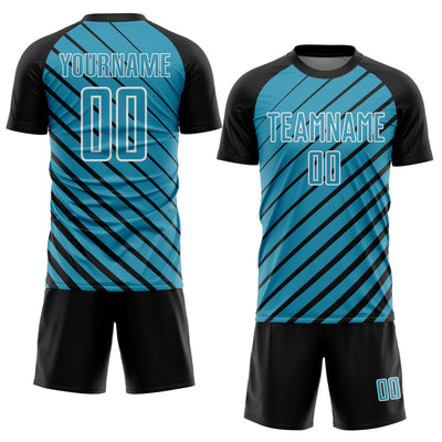Custom Black Panther Blue-White Lines Sublimation Soccer Uniform Jersey