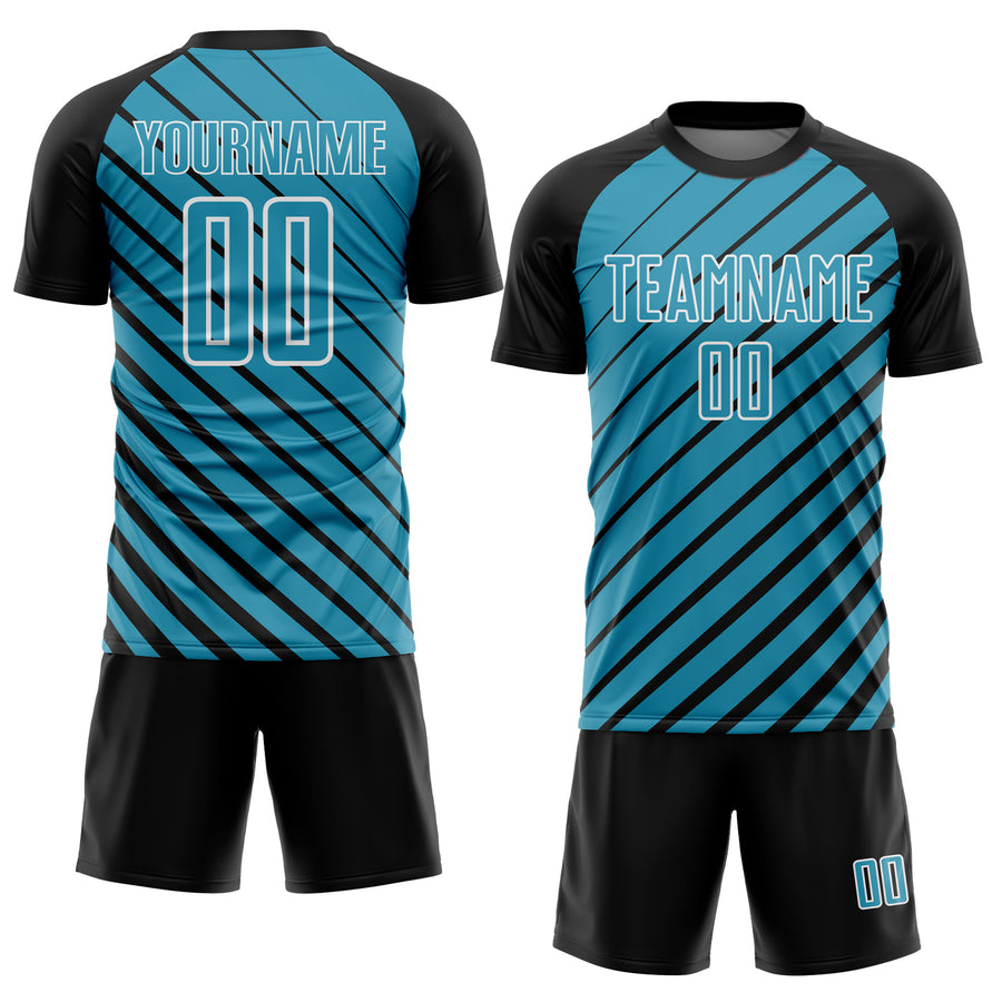 Custom Black Panther Blue-White Lines Sublimation Soccer Uniform Jersey