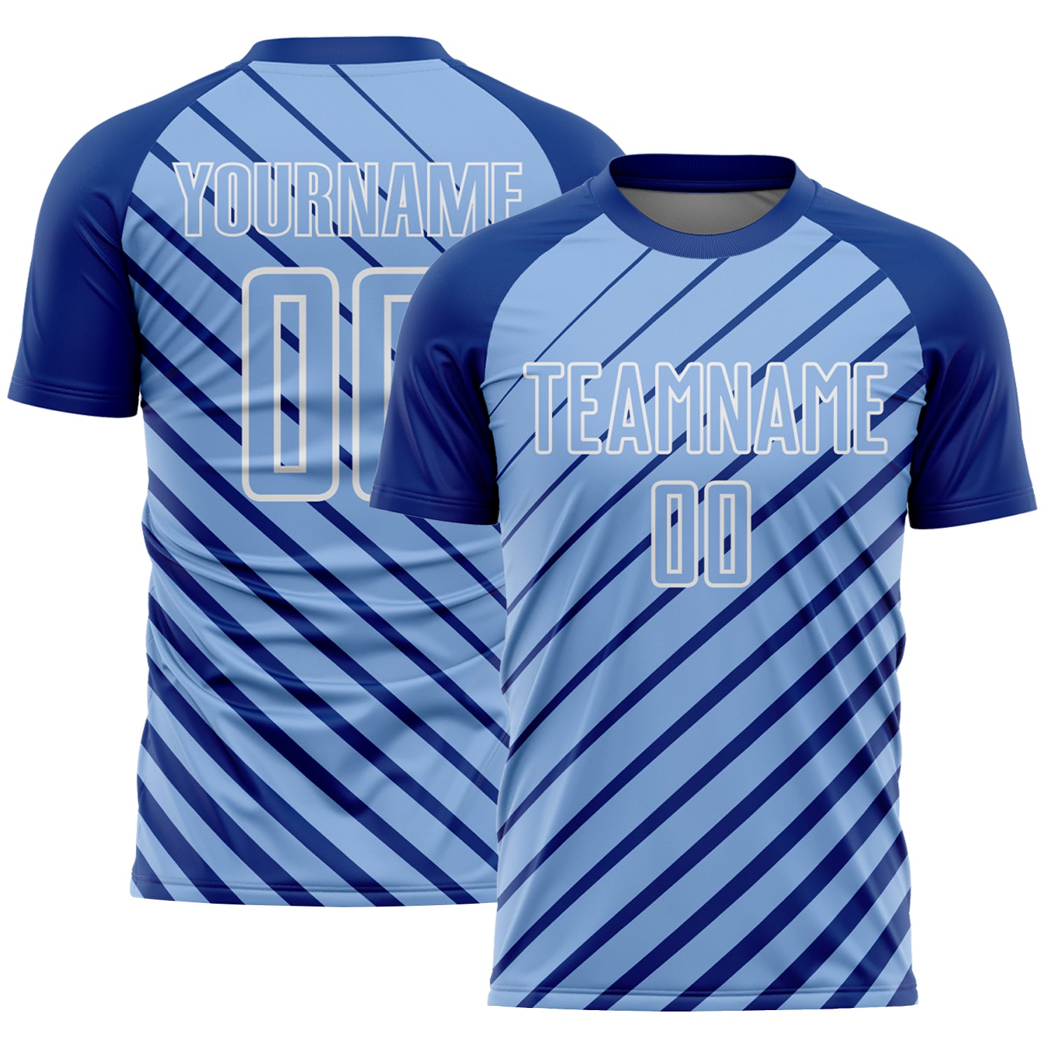 Custom Royal Light Blue-White Lines Sublimation Soccer Uniform Jersey