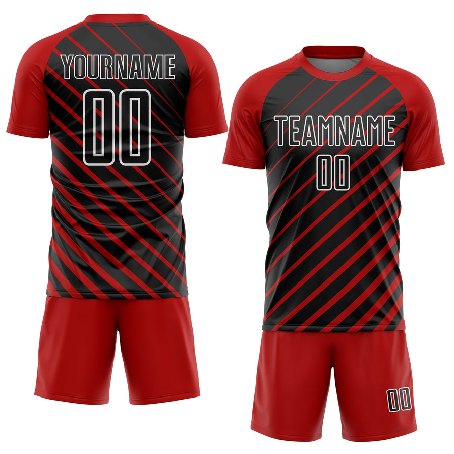 Custom Red Black-White Lines Sublimation Soccer Uniform Jersey