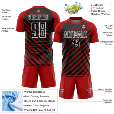 Custom Red Black-White Lines Sublimation Soccer Uniform Jersey