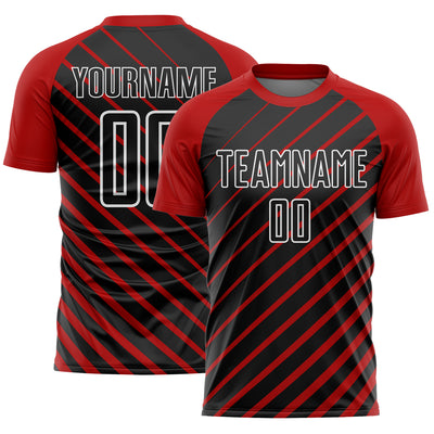 Custom Red Black-White Lines Sublimation Soccer Uniform Jersey