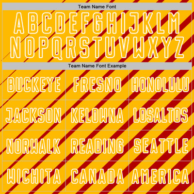 Custom Red Gold-White Lines Sublimation Soccer Uniform Jersey