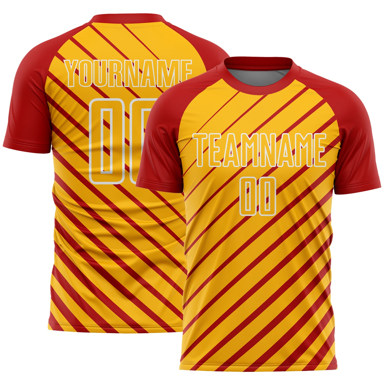 Custom Red Gold-White Lines Sublimation Soccer Uniform Jersey