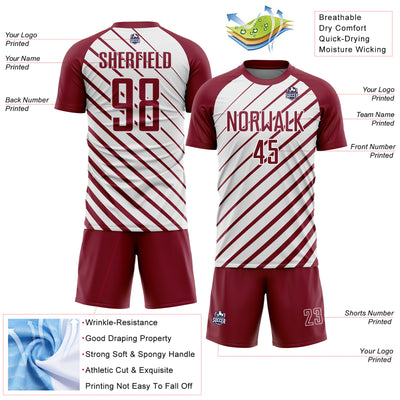 Custom Crimson White Lines Sublimation Soccer Uniform Jersey