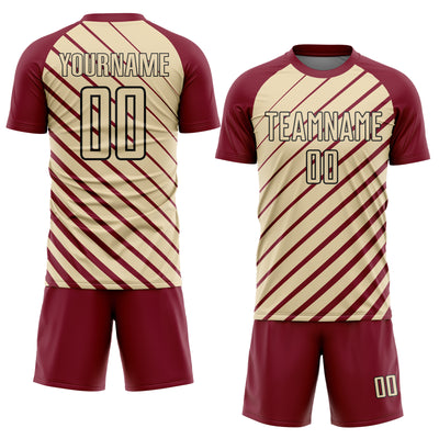 Custom Crimson Cream-Black Lines Sublimation Soccer Uniform Jersey