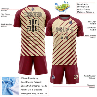 Custom Crimson Cream-Black Lines Sublimation Soccer Uniform Jersey
