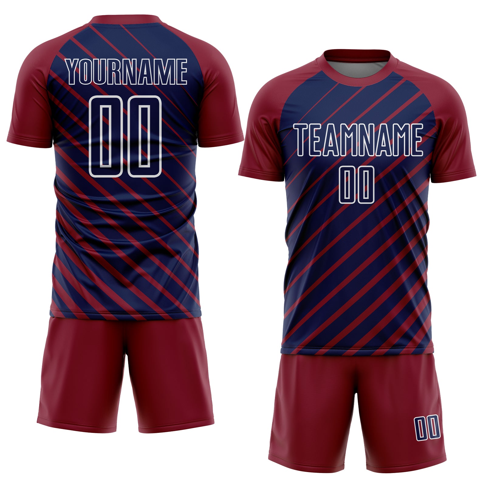 Custom Crimson Navy-White Lines Sublimation Soccer Uniform Jersey