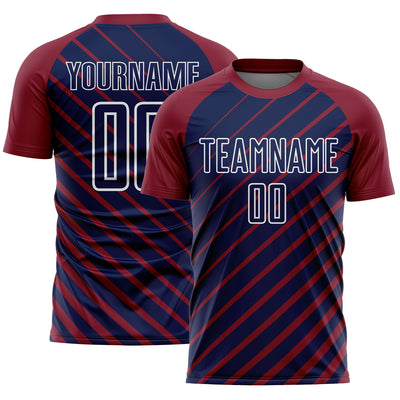 Custom Crimson Navy-White Lines Sublimation Soccer Uniform Jersey