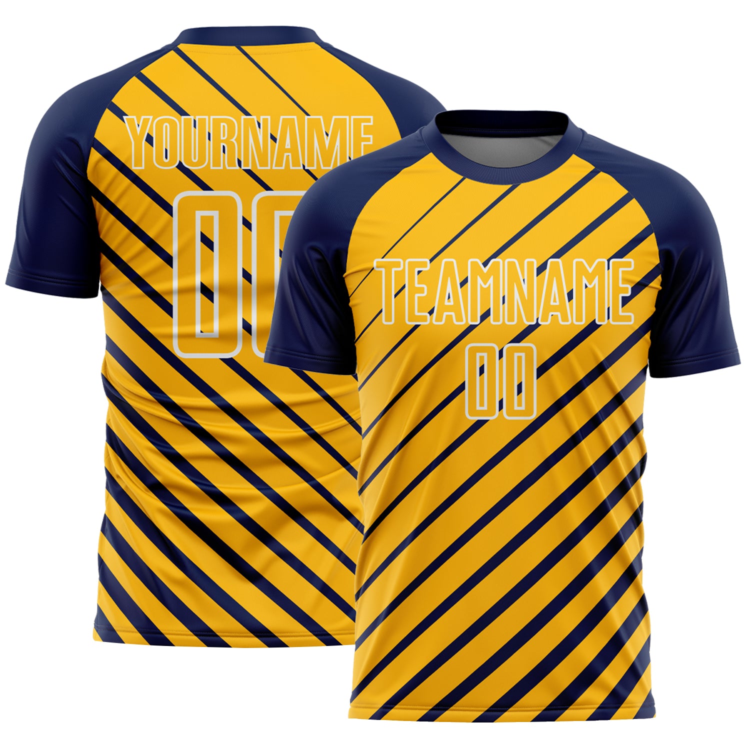 Custom Navy Gold-White Lines Sublimation Soccer Uniform Jersey