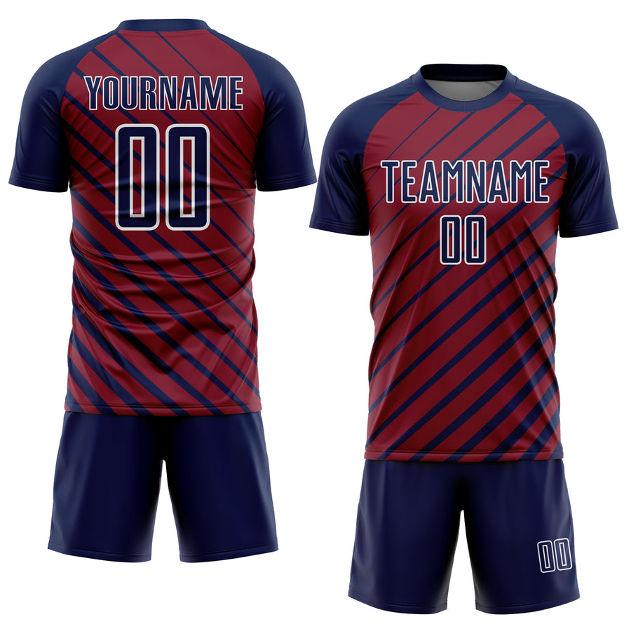 Custom Navy Crimson-White Lines Sublimation Soccer Uniform Jersey