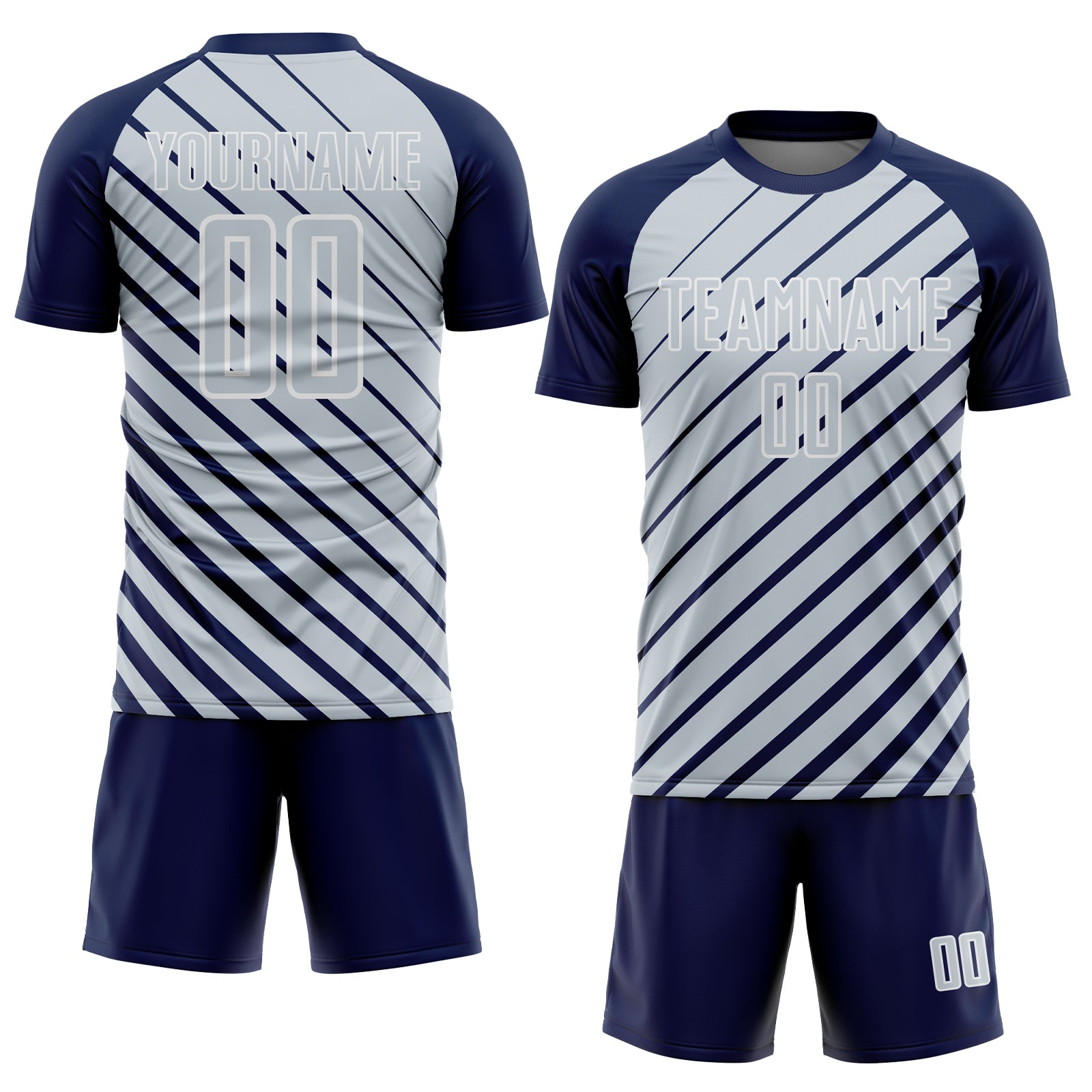 Custom Navy Silver-White Lines Sublimation Soccer Uniform Jersey